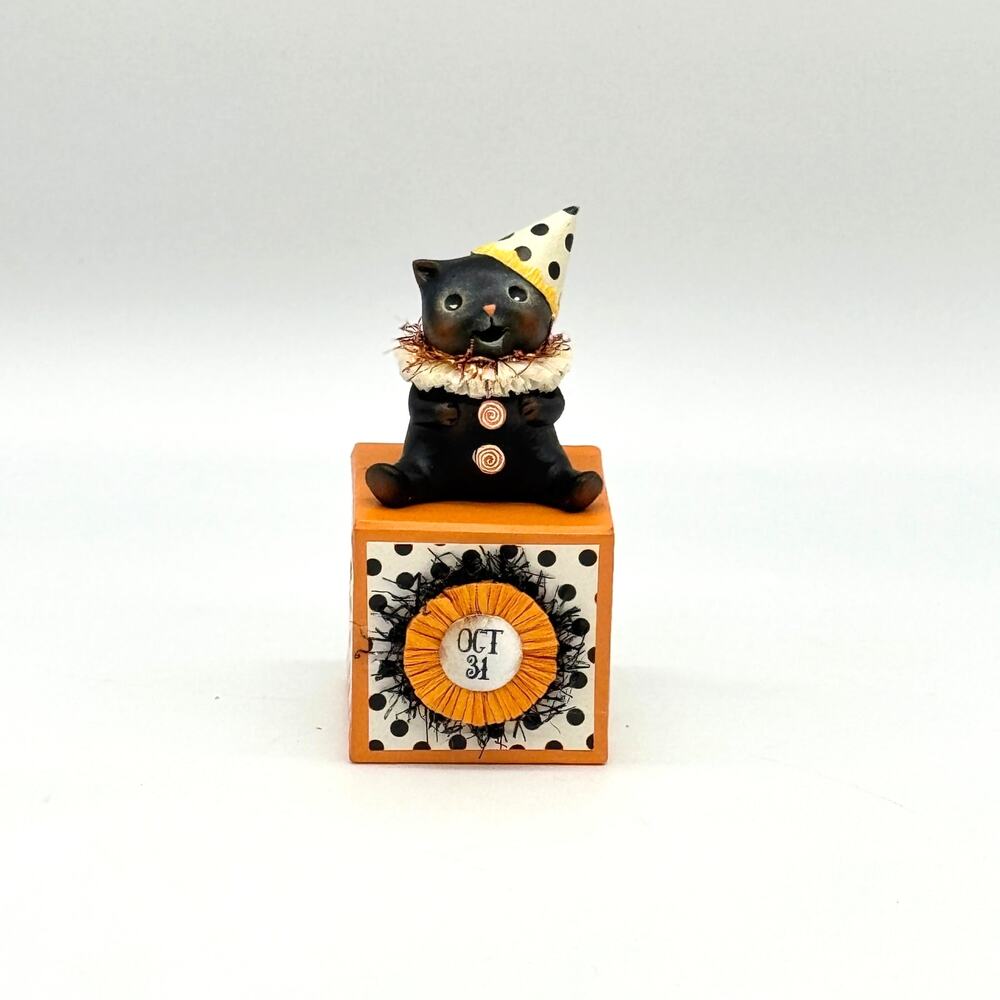 Bethany Lowe Michelle Allen Party Hat Kitty On Block Oct 31 Halloween Cat Figure